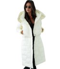 Pikowany płaszcz 2w1 z kapturem Ocieplony Elegancka AMANDA (Biały) 38