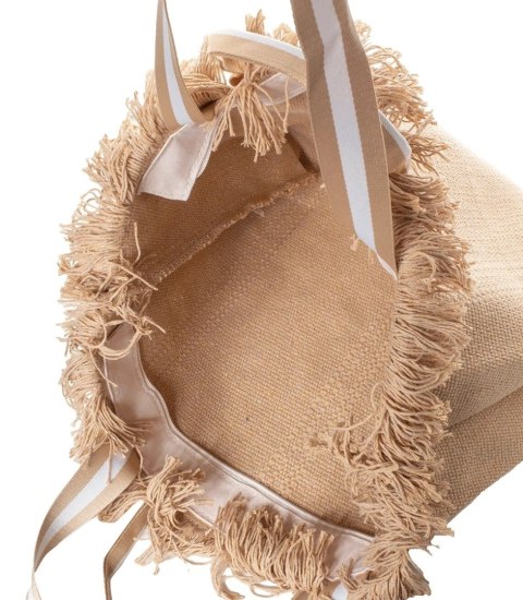 Pleciona duża torba z frędzelkami bardzo pojemna (Beżowy)