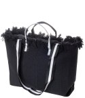 Pleciona duża torba z frędzelkami bardzo pojemna (Czarny)