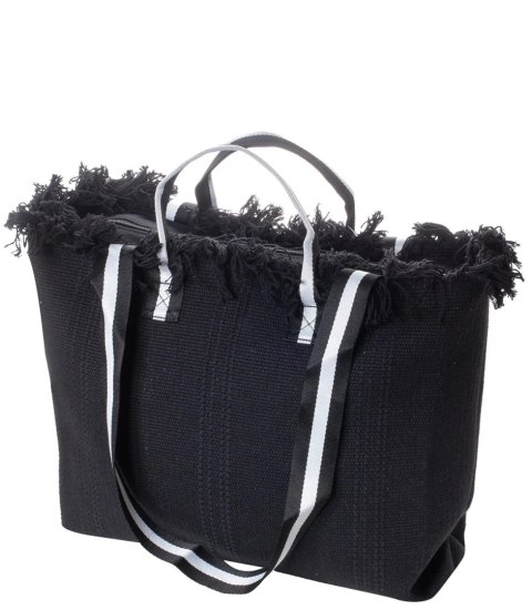 Pleciona duża torba z frędzelkami bardzo pojemna (Czarny)