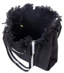 Pleciona duża torba z frędzelkami bardzo pojemna (Czarny)