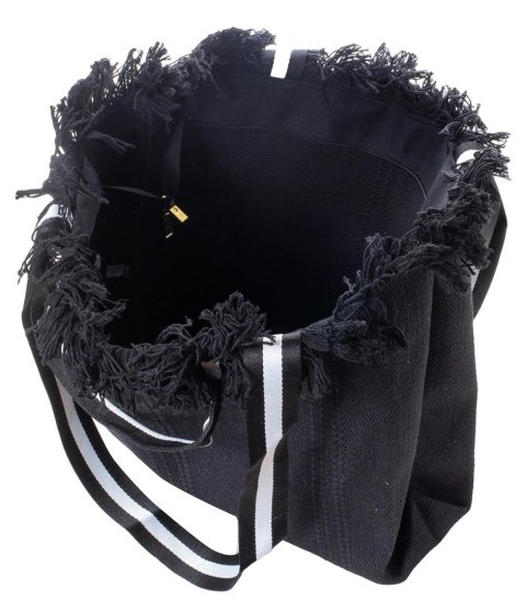 Pleciona duża torba z frędzelkami bardzo pojemna (Czarny)