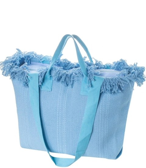 Pleciona duża torba z frędzelkami bardzo pojemna (Niebieski)