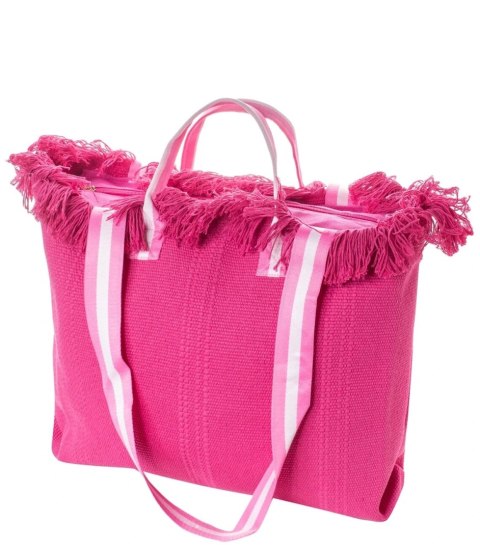 Pleciona duża torba z frędzelkami bardzo pojemna (Różowy)