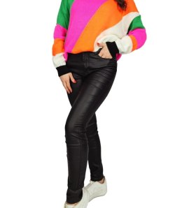 Damskie spodnie PUSH-UP woskowane skinny fit Eleganckie ADELA (Czarny) 40