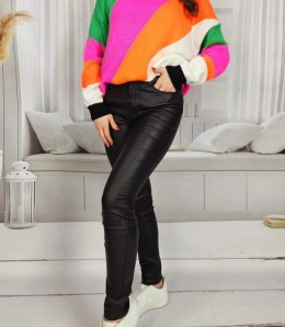 Damskie spodnie PUSH-UP woskowane skinny fit Eleganckie ADELA (Czarny) 40
