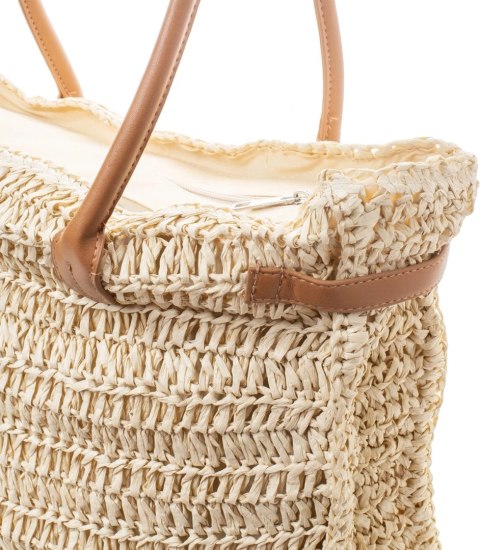 Duża letnia torba torebka pleciona prosta shopperka (Beżowy)