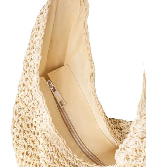 Duża torba plażowa słomkowa pleciona na ramię Pojemna (Beżowy)