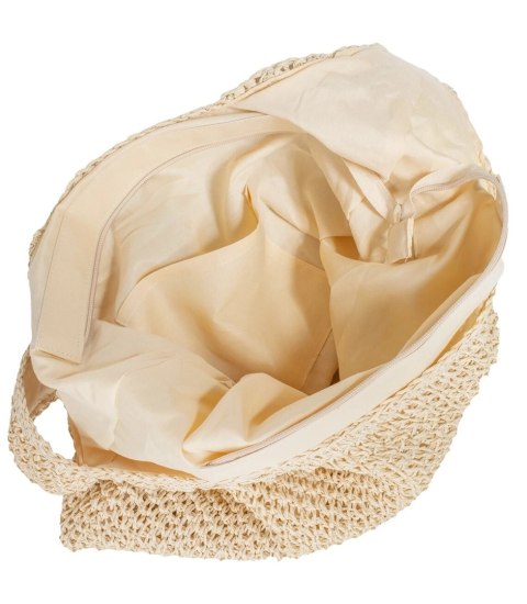 Duża torba plażowa słomkowa pleciona na ramię Pojemna (Beżowy)