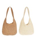 Duża torba plażowa słomkowa pleciona na ramię Pojemna (Beżowy)