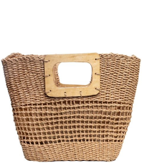 Duży koszyk letnia torba torebka ażurowa trapezowa (Brązowy)