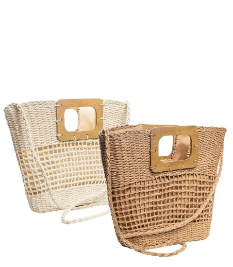 Duży koszyk letnia torba torebka ażurowa trapezowa (Brązowy)