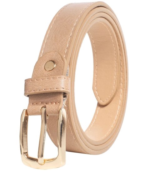 Gładki damski pasek z eko skóry ze złotą sprzączką 117x2,3 cm Elegancki (Beżowy) Gładki damski pasek z eko skóry ze złotą sprzączką 117x2,3 cm Elegancki (Beżowy)