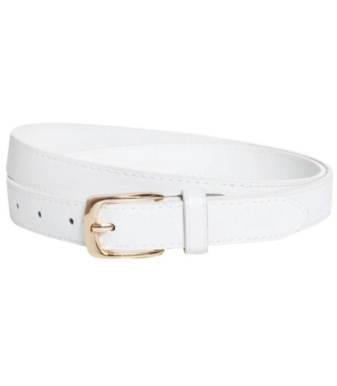 Gładki damski pasek z eko skóry ze złotą sprzączką 117x2,3 cm Elegancki (Biały) Gładki damski pasek z eko skóry ze złotą sprzączką 117x2,3 cm Elegancki (Biały)