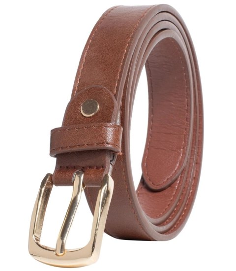 Gładki damski pasek z eko skóry ze złotą sprzączką 117x2,3 cm Elegancki (Brązowy) Gładki damski pasek z eko skóry ze złotą sprzączką 117x2,3 cm Elegancki (Brązowy)