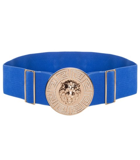 Damski pasek ze złotym lwem i cyrkoniami regulowany elastyczny (Niebieski || Złoty)