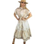 Letnia sukienka MIDI safari print ze stójką i paskiem NEL (Beżowy)