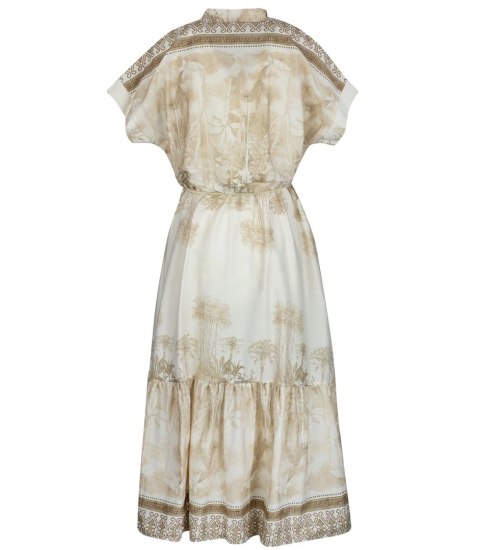 Letnia sukienka MIDI safari print ze stójką i paskiem NEL (Beżowy) Letnia sukienka MIDI safari print ze stójką i paskiem NEL (Beżowy)