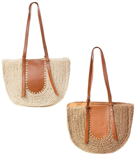 Letnia torba torebka shopperka na ramię pleciona zaokrąglona (Brązowy)