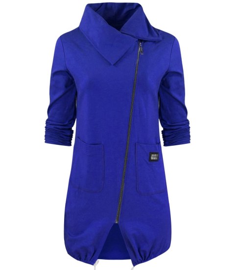 Cienka długa bluza ze skośnym suwakiem i kominem BEATA (Niebieski) Cienka długa bluza ze skośnym suwakiem i kominem BEATA (Niebieski)
