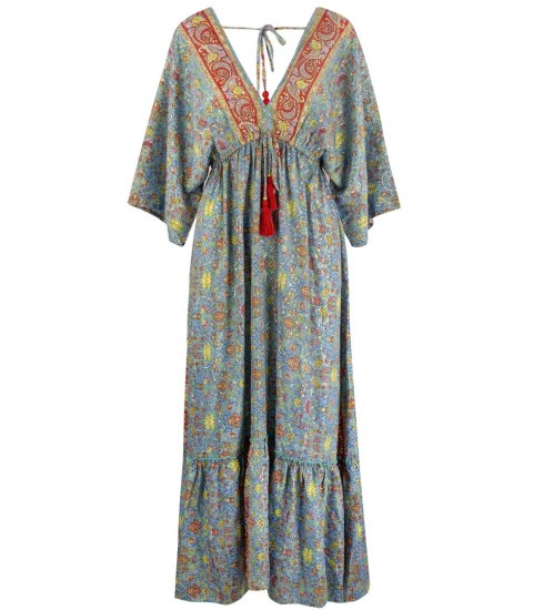Długa zwiewna sukienka w stylu etno hippie indyjskie wzory SHANTI (Wielokolorowy) Długa zwiewna sukienka w stylu etno hippie indyjskie wzory SHANTI (Wielokolorowy)