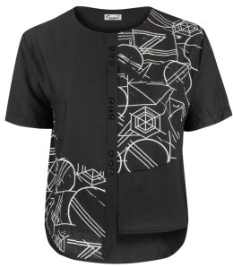 Koszula z krótkim rękawem asymetryczny przód i nadruk PANAMA (Czarny) L/XL