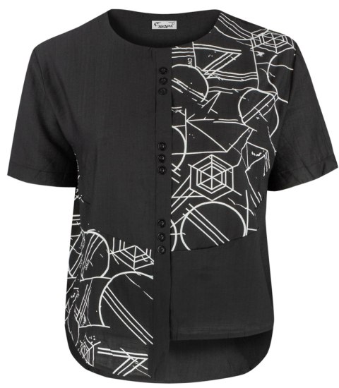 Koszula z krótkim rękawem asymetryczny przód i nadruk PANAMA (Czarny) L/XL Koszula z krótkim rękawem asymetryczny przód i nadruk PANAMA (Czarny) L/XL