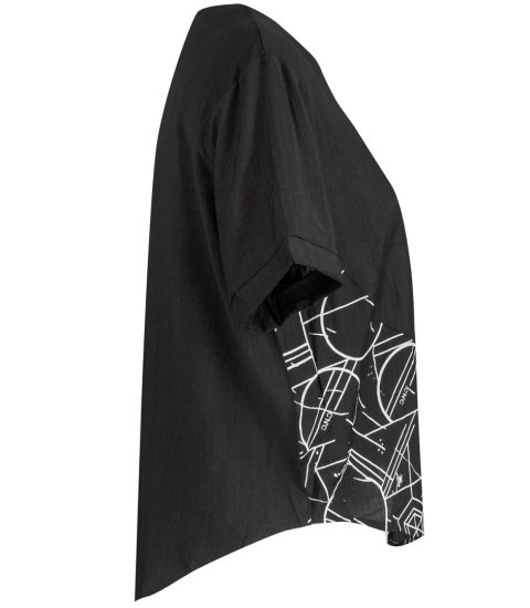 Koszula z krótkim rękawem asymetryczny przód i nadruk PANAMA (Czarny) L/XL Koszula z krótkim rękawem asymetryczny przód i nadruk PANAMA (Czarny) L/XL