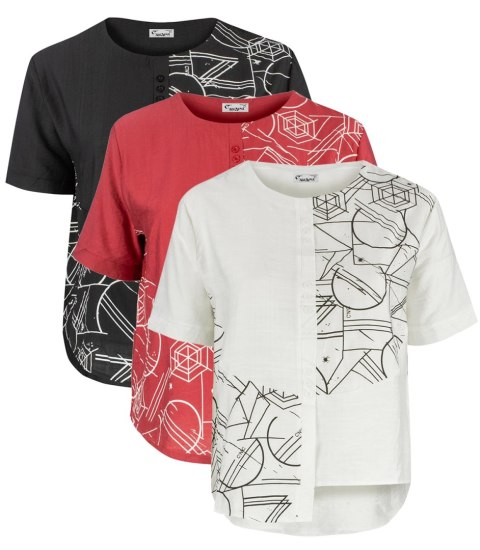 Koszula z krótkim rękawem asymetryczny przód i nadruk PANAMA (Czarny) L/XL Koszula z krótkim rękawem asymetryczny przód i nadruk PANAMA (Czarny) L/XL