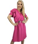 Letnia sukienka MIDI Elegancka z paskiem Dekolt serek (Różowy) 4XL (48)