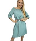 Letnia sukienka MIDI Elegancka z paskiem Hiszpanka STELLA (Niebieski) 4XL (48)