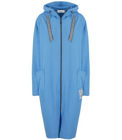 Cienka długa bluza z dłuższym tyłem i kapturem PAOLA (Niebieski) Cienka długa bluza z dłuższym tyłem i kapturem PAOLA (Niebieski)