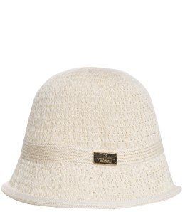 Kapelusz słomkowy pleciony BUCKET HAT z ozdobną blaszką (Ecru)