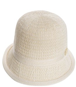 Kapelusz słomkowy pleciony BUCKET HAT z ozdobną blaszką (Ecru)