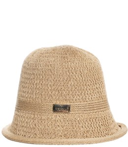 Kapelusz słomkowy pleciony BUCKET HAT z ozdobną blaszką (Brązowy)