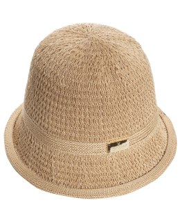 Kapelusz słomkowy pleciony BUCKET HAT z ozdobną blaszką (Brązowy)