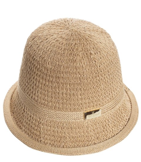 Kapelusz słomkowy pleciony BUCKET HAT z ozdobną blaszką (Brązowy) Kapelusz słomkowy pleciony BUCKET HAT z ozdobną blaszką (Brązowy)