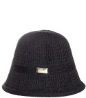 Kapelusz słomkowy pleciony BUCKET HAT z ozdobną blaszką (Czarny)