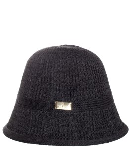 Kapelusz słomkowy pleciony BUCKET HAT z ozdobną blaszką (Czarny)