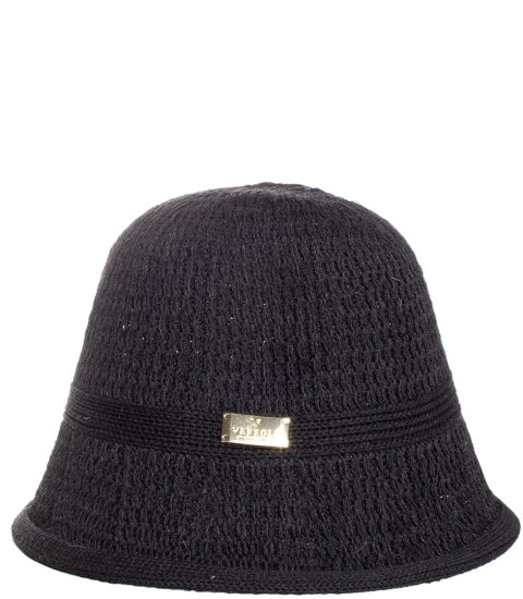 Kapelusz słomkowy pleciony BUCKET HAT z ozdobną blaszką (Czarny)