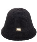 Kapelusz słomkowy pleciony BUCKET HAT z ozdobną blaszką (Czarny)