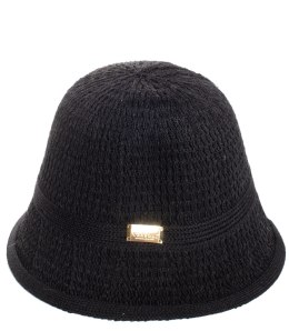 Kapelusz słomkowy pleciony BUCKET HAT z ozdobną blaszką (Czarny)