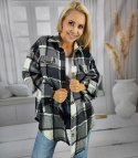 Luźna ciepła koszula damska w kratę kratkę Dłuższy tył CLARE (Czarny) S/M