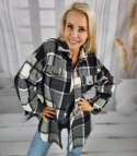 Luźna ciepła koszula damska w kratę kratkę Dłuższy tył CLARE (Czarny) S/M