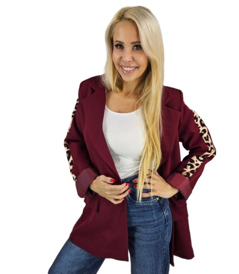 Luźny żakiet marynarka oversize casual w panterkę cętki EVELYN (Czerwony) Luźny żakiet marynarka oversize casual w panterkę cętki EVELYN (Czerwony)
