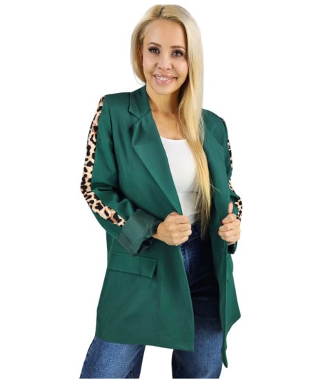 Luźny żakiet marynarka oversize casual w panterkę cętki EVELYN (Zielony) Luźny żakiet marynarka oversize casual w panterkę cętki EVELYN (Zielony)
