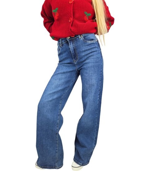Spodnie jeansowe damskie Jeansy baggy klasyczne niebieskie KATHRYN 36 Spodnie jeansowe damskie Jeansy baggy klasyczne niebieskie KATHRYN 36