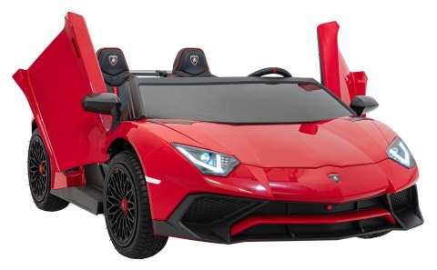 Lamborghini Aventador SV na akumulator dla 2 dzieci Czerwony + Silnik bezszczotkowy + Pompowane koła + Audio LED Lamborghini Aventador SV na akumulator dla 2 dzieci Czerwony + Silnik bezszczotkowy + Pompowane koła + Audio LED