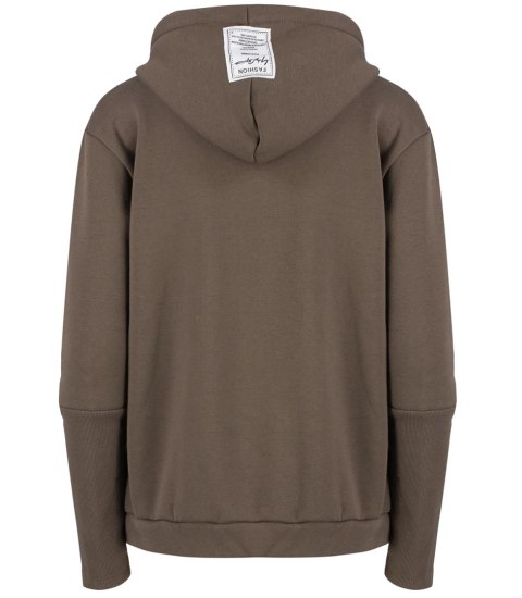 Ciepła krótka bluza damska jednokolorowy basic z kapturem RENATA (Brązowy) Ciepła krótka bluza damska jednokolorowy basic z kapturem RENATA (Brązowy)