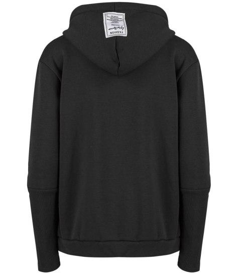 Ciepła krótka bluza damska jednokolorowy basic z kapturem RENATA (Czarny) Ciepła krótka bluza damska jednokolorowy basic z kapturem RENATA (Czarny)